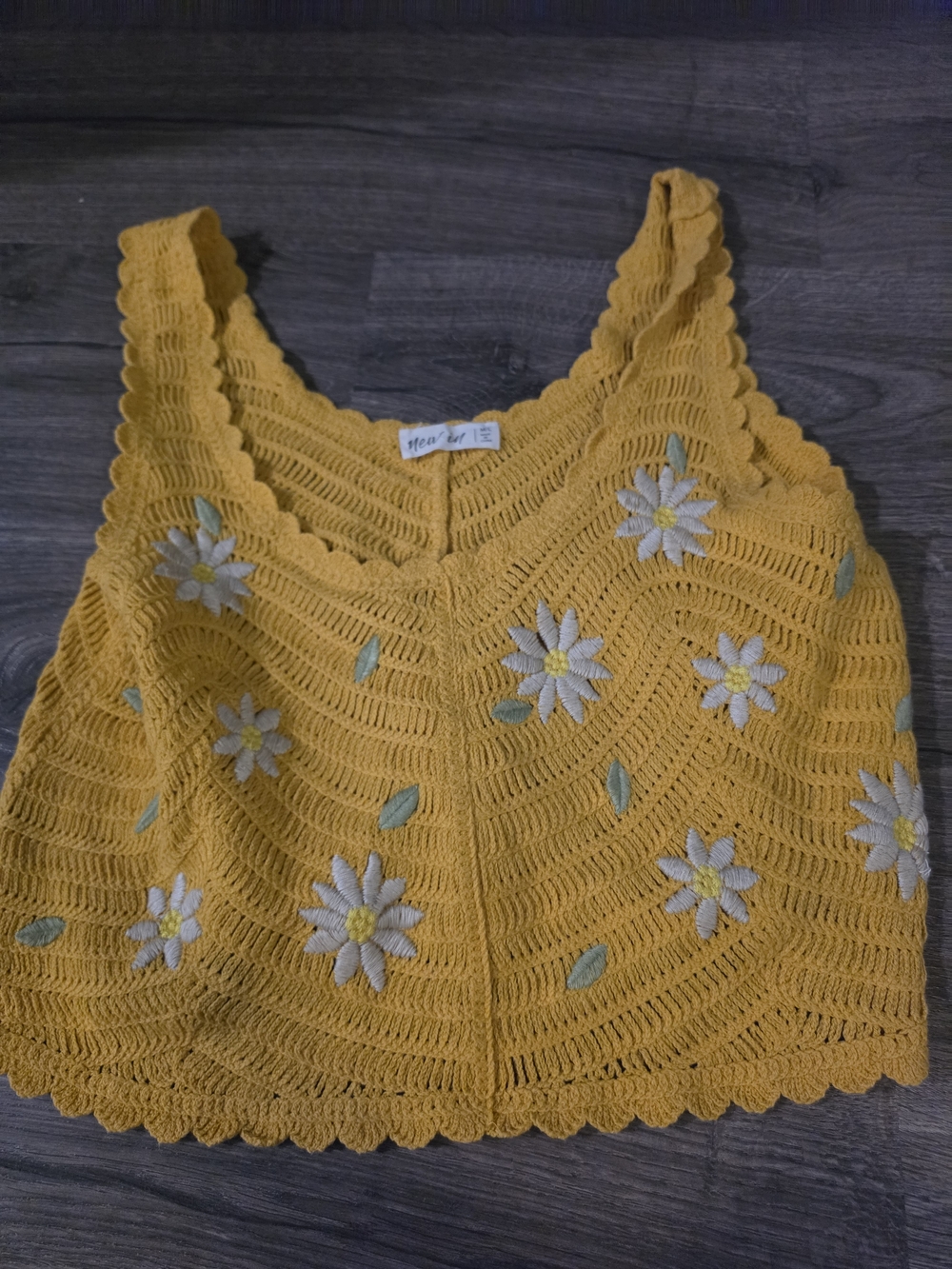 Yellow Crochet Floral Tank Top